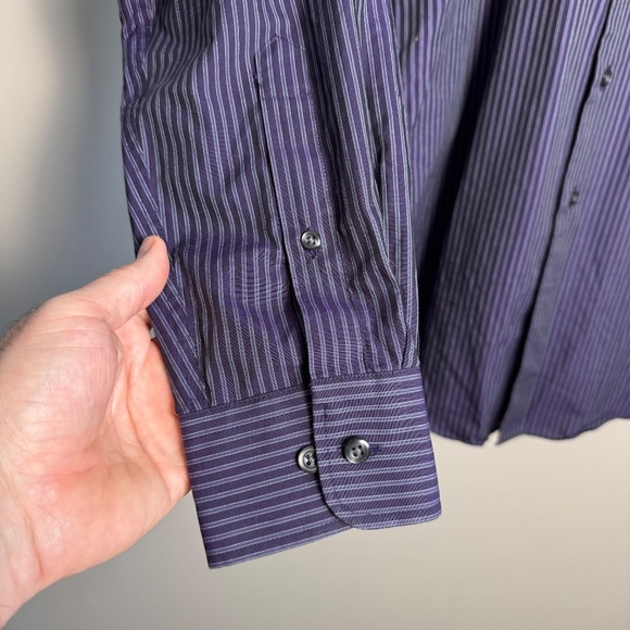 EGARA Men's Long Sleeve Striped Cotton‎ Dress Shirt Button Up Purple 16 - 34/35 - Picture 3 of 14
